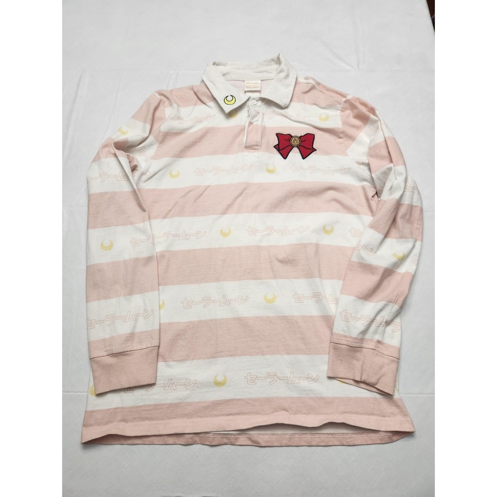 Sailor Moon Polo Shirt Womens XL Pink Stripe Long Sleeve BoxLunch Anime Cosplay